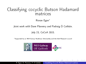 Classifying cocyclic Butson Hadamard matrices Ronan Egan