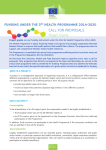 CALL FOR PROPOSALS Project Grants FUNDING UNDER THE 3 HEALTH PROGRAMME 2014-2020