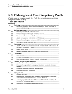 S &amp; T Management Core Competency Profile  Table of Contents