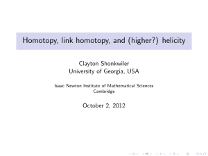 Homotopy, link homotopy, and (higher?) helicity Clayton Shonkwiler University of Georgia, USA