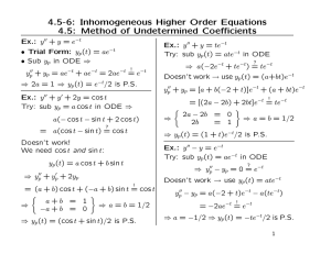 4.5-6: Inhomogeneous Higher Order Equations 4.5: Method of Undetermined Coefficients