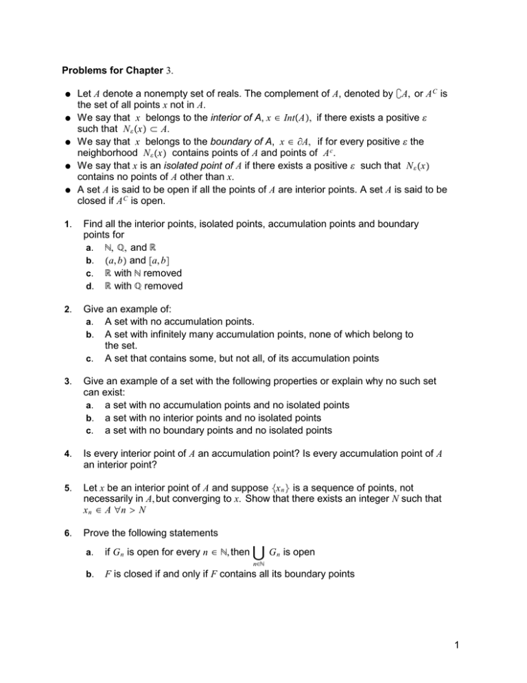 Problems for Chapter 3. Let
