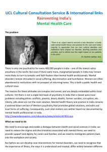 UCL Cultural Consultation Service &amp; International links Reinventing India’s Mental Health Care