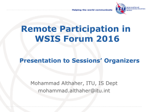 Remote Participation in WSIS Forum 2016 Presentation to Sessions’ Organizers