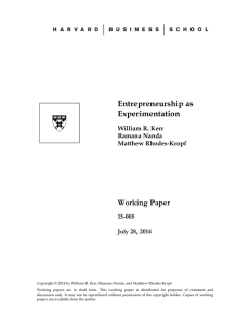 Entrepreneurship as Experimentation Working Paper 15-005
