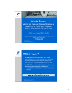 WiMAX Forum Working Group Status Updates Today’s Focus:  Certification, Technical,