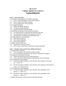 M CC117 College Algebra in Context I Course Objectives