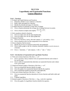 M CC124 Logarithmic and Exponential Functions Course Objectives