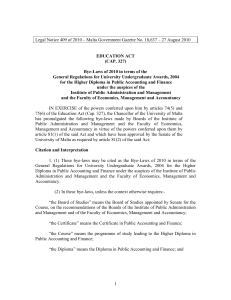 Legal Notice 409 of 2010 – Malta Government Gazette No....  EDUCATION ACT (CAP. 327)