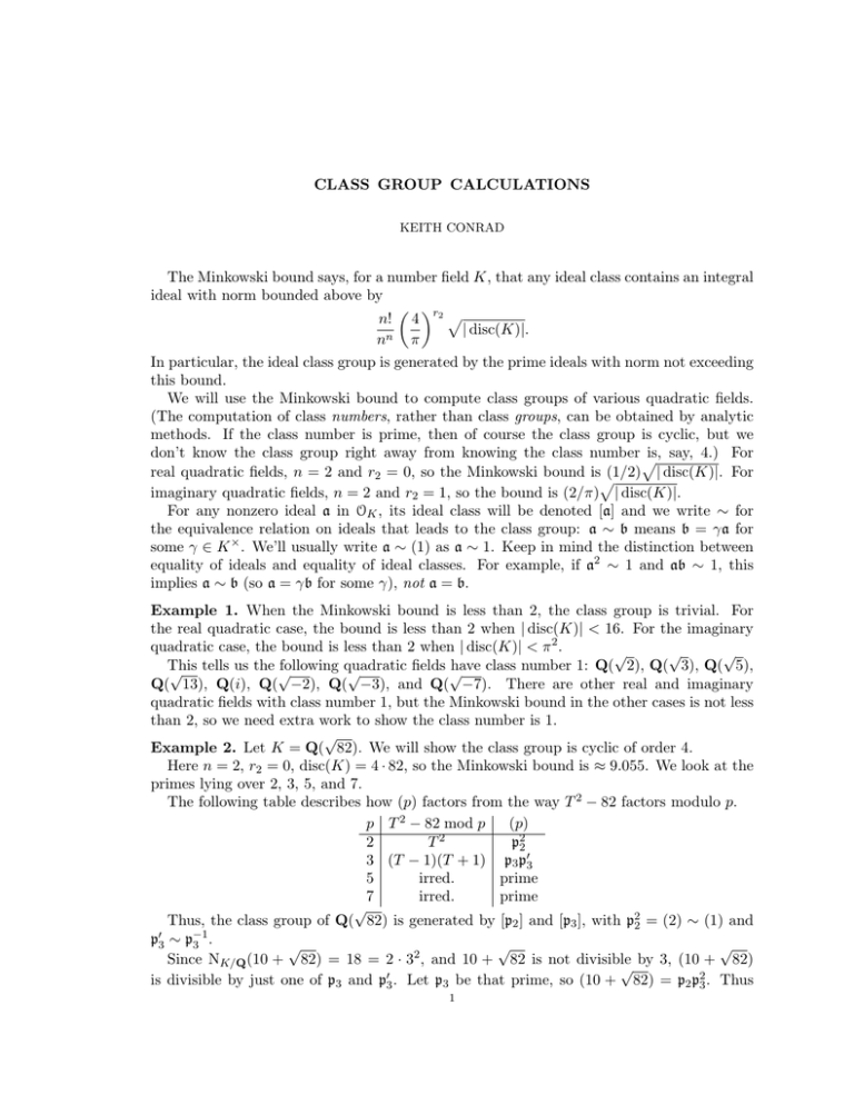 CLASS GROUP CALCULATIONS