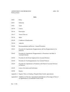 APPOINTMENT AND PROMOTION APM - 220 Professor Series 220-0