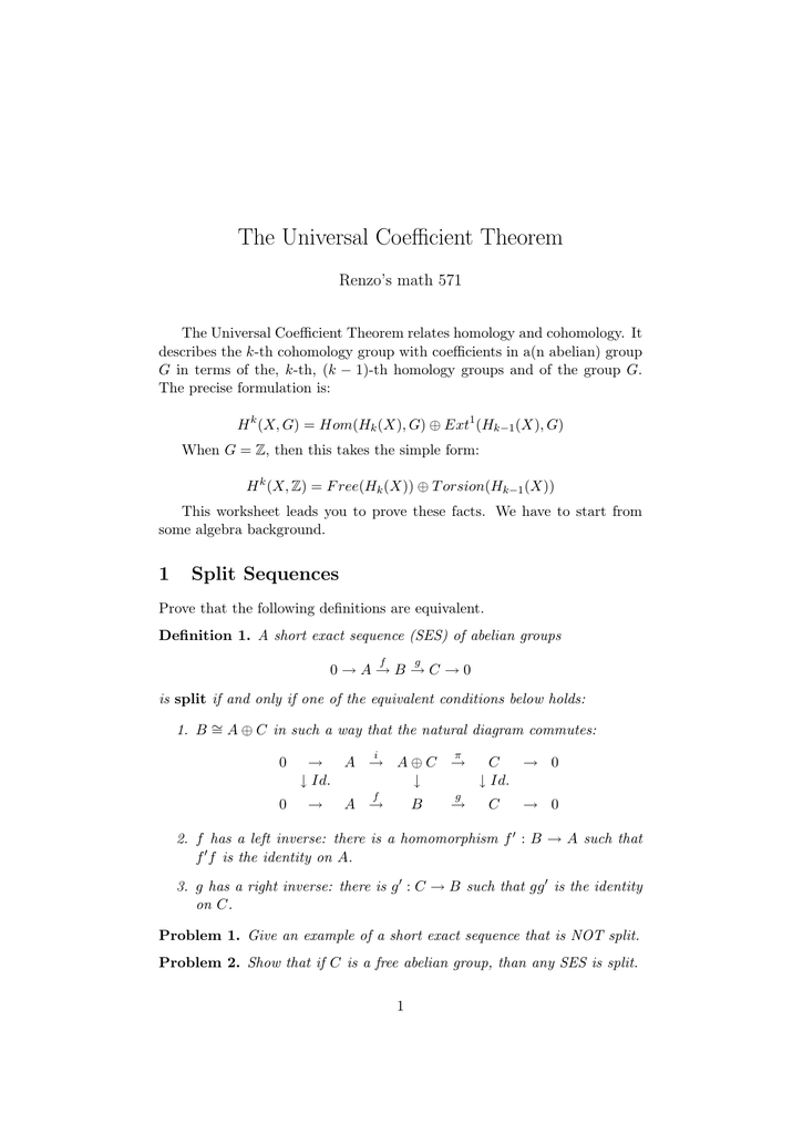 The Universal Coefficient Theorem Renzo S Math 571