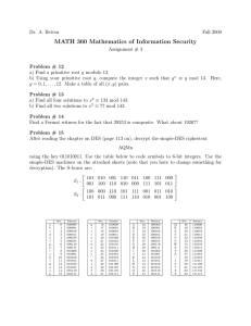 MATH 360 Mathematics of Information Security