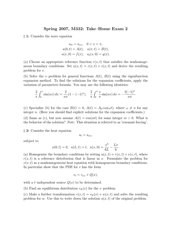 Spring 2007 M332 Take Home Exam 2