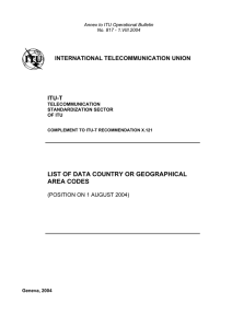 LIST OF DATA COUNTRY OR GEOGRAPHICAL AREA CODES INTERNATIONAL TELECOMMUNICATION UNION