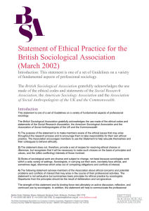 Statement of Ethical Practice for the British Sociological Association (March 2002)