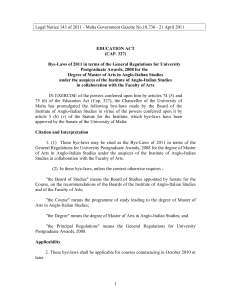 Legal Notice 143 of 2011 - Malta Government Gazette No.18,736 -... EDUCATION ACT (CAP. 327)