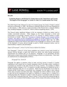 08/12/09 Conducting Business with Hybrid Tax Entities Between the United States... The Impact of New Paragraph 7 to Article IV of...