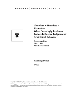Nameless + Harmless = Blameless: When Seemingly Irrelevant Factors Influence Judgment of