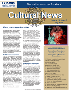 Cultural News Volume 13, Issue 7 July 2015 History of Independence Day