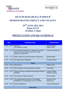 HEALTH RESEARCH @ WARWICK DEMONSTRATING IMPACT AND VITALITY 29 JANUARY 2013
