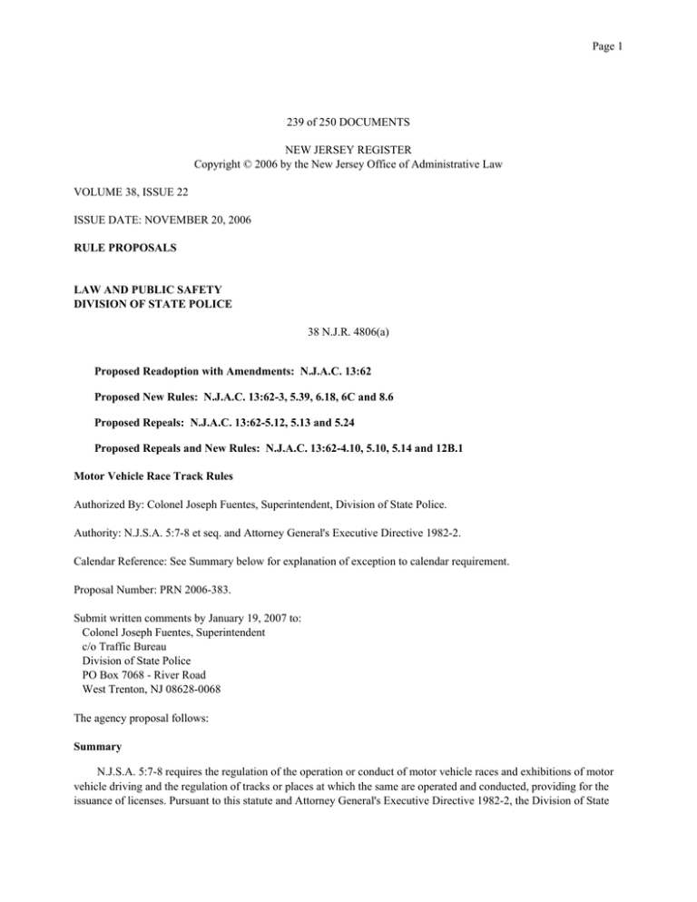 Page 1 239 of 250 DOCUMENTS NEW JERSEY REGISTER