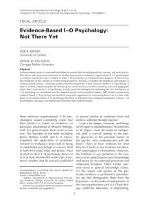 Evidence-Based I –O Psychology: Not There Yet FOCAL ARTICLE University of London