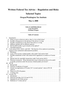 Selected Topics Oregon/Washington Tax Institute May 2, 2008