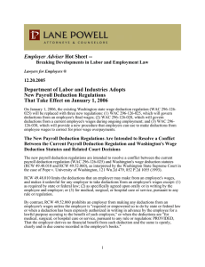 Employer Adviser Department of Labor and Industries Adopts New Payroll Deduction Regulations