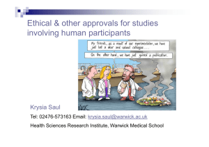 Ethical &amp; other approvals for studies involving human participants Krysia Saul