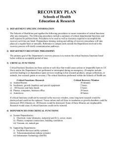 RECOVERY PLAN Schools of Health Education &amp; Research