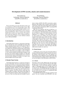 Development of DNS security, attacks and countermeasures