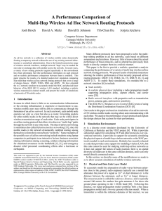 A Performance Comparison of Multi-Hop Wireless Ad Hoc Network Routing Protocols