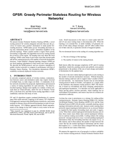 GPSR: Greedy Perimeter Stateless Routing for Wireless Networks Brad Karp H. T. Kung