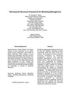 Revising the Structural Framework for Marketing Management