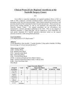 Clinical Protocols for Regional Anesthesia at the Nashville Surgery Center: