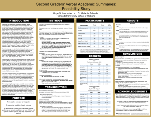 Second Graders' Verbal Academic Summaries: Feasibility Study INTRODUCTION