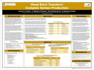 Head Start Teachers' Complex Syntax Production Jamie D. Fisher , C. Melanie Schuele