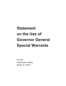 Statement on the Use of Governor General Special Warrants