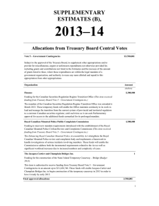 2013–14 SUPPLEMENTARY ESTIMATES (B), Allocations from Treasury Board Central Votes