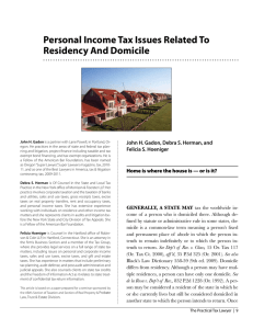 Personal Income Tax Issues Related To Residency And Domicile Felicia S. Hoeniger