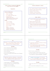 Logic and discrete mathematics (HKGAB4) Discrete mathematics: contents Organization