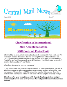 Clarification of International Mail Acceptance at the KSU Contract Postal Unit:
