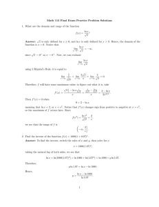 Math 113 Final Exam Practice Problem Solutions ln x √