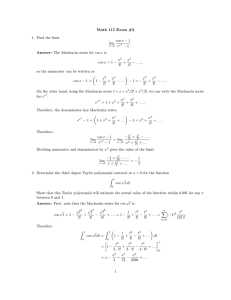 Math 115 Exam #2 1. Find the limit cos x − 1 lim