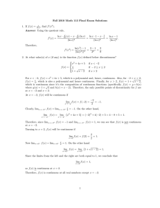 Fall 2010 Math 113 Final Exam Solutions , find f (e