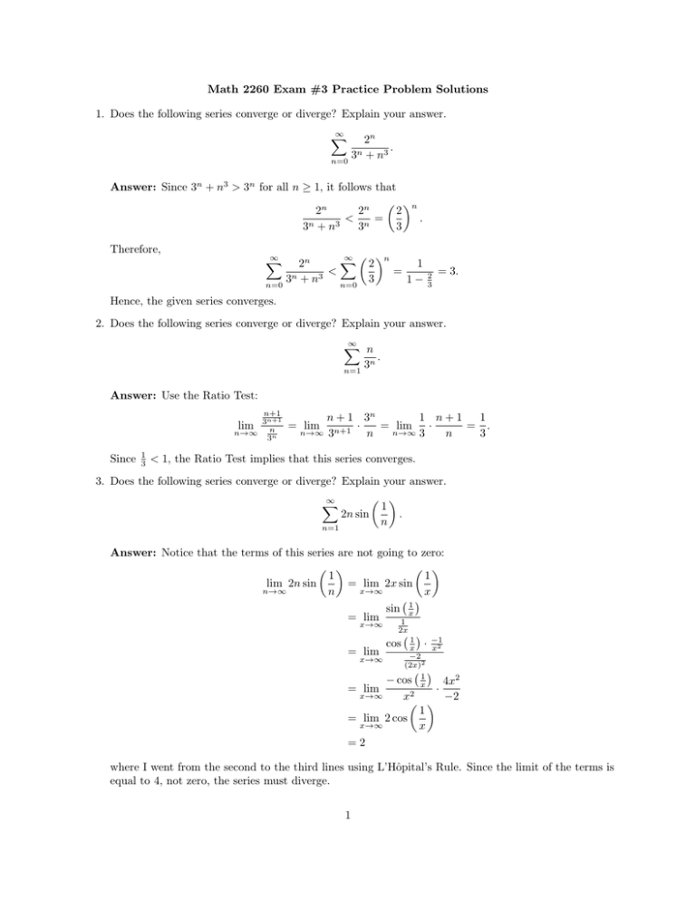 Math 2260 Exam 3 Practice Problem Solutions