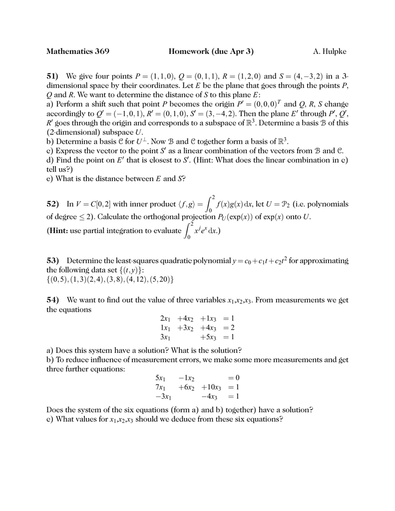 Mathematics 369 Homework Due Apr 3 51 A Hulpke