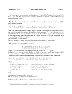 Mathematics 400c Homework (due Mar. 24) 44) A. Hulpke
