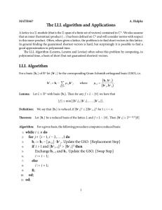 The LLL algorithm and Applications